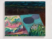<p>Rosalind Nashashibi, <em>A Book Left Out</em>, 2025, oil on linen, 60 x 70 x 2 cm</p>
