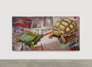 <p>Cao Yu, T<em>urtle, Wangba and Eggs</em>, 2023, oil on canvas, 198.5 x 397 cm, 2 panels (each panel 198.5 x 198.5 cm)</p>
