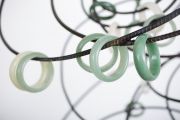 <p>Li Gang, <em>Floating No. 3</em>, 2015, jade bracelet, rebar, 128 x 85 x 66 cm, detail</p>
