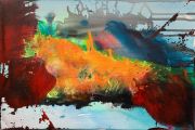 <p>Rebekka Steiger, <em>waltzing flames II</em>, 2023, acrylic ink on canvas, 30 x 45 cm</p>
