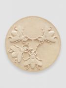 <p>Mirko Baselgia, <em>Antupada III - Bee and Flower are together in a Way in which, if you take One out, Both of Them disappear,</em> 2022, 2/5, plaster, mineral pigments, Ø 55 cm, edition of 5 + 1 AP</p>
