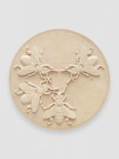 <p>Mirko Baselgia, <em>Antupada III - Bee and Flower are together in a Way in which, if you take One out, Both of Them disappear,</em> 2022, 2/5, plaster, mineral pigments, Ø 55 cm, edition of 5 + 1 AP</p>
