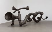 <p>Hu Qingyan, <em>Go in One Ear and out The Other No. 2,</em> 2016, carbon steel, air, 166 x 485 x 188 cm</p>
