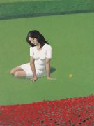 <p>Wang Xingwei, <em isrender="true">untitled (red flowers green grass woman No. 1)</em>, 2010, oil on canvas, 240 x 180 cm</p>
