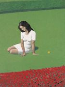 <p>Wang Xingwei, <em isrender="true">untitled (red flowers green grass woman No. 1)</em>, 2010, oil on canvas, 240 x 180 cm</p>
