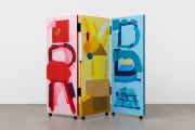 <p>Miao Miao, <em>RYB</em>, 2025, acrylic, pencil, pigments, wood, metal hinge, each panel: 155 x 60 x 4.3 cm, unfolded size: 155 x 180 cm</p>
