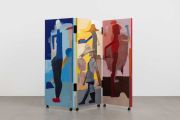 <p>Miao Miao, <em>RYB</em>, 2025, acrylic, pencil, pigments, wood, metal hinge, each panel: 155 x 60 x 4.3 cm, unfolded size: 155 x 180 cm</p>
