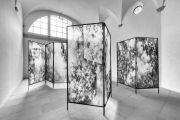 <p>尤莉亚&middot;斯坦纳，<em>screening (present spaces)</em>，2016 / 2017，绢上水粉，金属，5件折叠屏装置，每件210 x 90 cm，图片：&copy; fxbrun.com</p>
