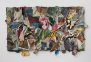 <p>Hu Qingyan, <em>Contemporary Painting III</em>, 2018, oil on canvas (cut-outs of oil paintings collected from other artists and stitched together), 210 x 342 cm, background frame: 180 x 320 cm</p>
