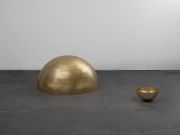 <p>Julia Steiner, <em>hemispheres</em>, 2023, brass, two parts, 1 hemisphere: 100 cm; 1 hemisphere: 30 cm, photo by Serge Hasenb&ouml;hler</p>
