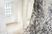 <p><em>here and where</em>, 2016, gouache on wood, 8 x 5 x 5 m, Abbatiale de Bellelay, Switzerland, photo by Serge Hasenb&ouml;hler</p>
