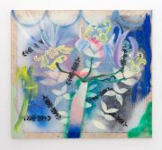<p>Klodin Erb,&nbsp;<em>Flowers for Sale #10,</em> 2021, Acrylic, oil and spray paint on printed PVC tablecloth, 110 x 120 cm</p>
