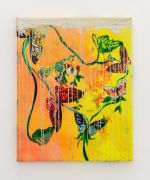 <p>Klodin Erb,&nbsp;<em>Flowers for Sale #20,</em> 2021, Acrylic, oil and spray paint on printed PVC tablecloth, 50 x 40 cm</p>
