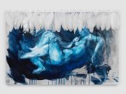 <p>Klodin Erb,&nbsp;<em>Leda und der Schwan #4,</em> 2024, Spray paint, oil, acrylic and glitter on canvas, goose feathers, 60 x 90 cm</p>
