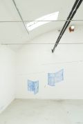 <p>Marion Baruch,&nbsp;<em>Fuga In Loco,</em> 2023, Blue cotton, fishing line, steel sticks, fishing weights, 280 x 230 x 340 (width) cm</p>
