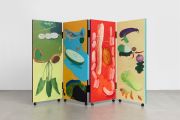 <p>Miao Miao, <em>Buying Vegetable, Buying Meat</em>, 2025, acrylic, pencil, pigments, wood, metal hinge, 4 connected panels, size of each panel: 155 x 60 x 4.3 cm, unfolded dimension: 155 x 240 cm (approx.)</p>
