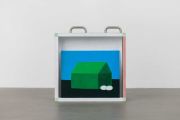 <p>Miao Miao, <em>Home</em>, 2023, acrylic on canvas, wood, stainless steel, 40 x 50 cm (painting), 64 x 60 x 28 cm (frame)</p>
