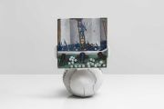 <p>Miao Miao, <em>Snowball Fight</em>, 2023, acrylic on wood, iPad stand, steel wire, plastic, foaming powder, fabric, 20 x 20 cm (painting), 23 x 30 x 22 cm (sculpture), 37 x 30 x 22 cm (total)</p>

