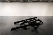 <p>Michel Comte, <em>Erosion (Wood)</em>, 2019, Japanese ink on wood, 11 pieces, sizes vary between 360 x 17 x 17 cm and 90 x 12.5 x 12.5 cm</p>
