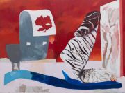 <p>Miao Miao, <em>The Bleeding Encyclopedia</em>, 2023, oil, pigment, wax on canvas 150 x 200 cm</p>
