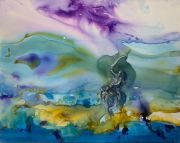 <p>高嫣，<em>chasing butterflies</em>，2021，布面水墨，蛋彩油画， 120 x 150 cm</p>
