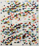 <p>Tanya Goel, <em>Study for semitone on multiples</em>, 2019, crushed glass, mica, aluminium and acrylic on canvas, 112 x&nbsp;96.5 cm</p>
