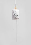 <p>Tobias Kaspar, <em>GC</em>, 2019, birdcage, cotton cover, acrylic paint, ink, (H)55 x &Oslash; 30 cm (birdcage), overall: (H)159 x&nbsp; &Oslash; 32 cm</p>
