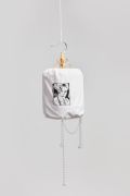 <p>Tobias Kaspar, <em>Woman with Necklace</em>, 2019, birdcage, cotton cover, acrylic paint, ink, (H)55 x &Oslash; 30 cm (birdcage), overall: (H)111 x &Oslash; 32 cm</p>
