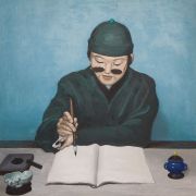 <p>王兴伟，<em isrender="true">无题（中国毛笔 No. 2）</em>，2010，布面油画，100 x 100 cm</p>
